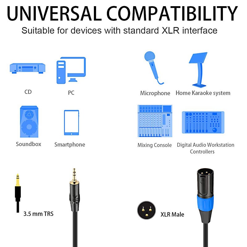 JOMLEY كابل JOMLEY 3.5 مم إلى XLR بطول 3.3 قدم، كابل ميكروفون غير متوازن XLR إلى 3.5 مم، محول سلكي ذكر XLR إلى جاك ستيريو 1/8 بوصة للهاتف المحمول، الكمبيوتر المحمول، السماعة، الخلاط - Image 5